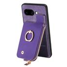 For Google Pixel 9a Cross Leather Ring Vertical Zipper Wallet Back Phone Case(Purple) - 2