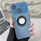 For iPhone 15 Plus Plating Large Window MagSafe Phone Case(Navy blue) - 1