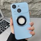 For iPhone 15 Plus Plating Large Window MagSafe Phone Case(Sierra Blue) - 1
