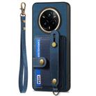 For Realme 14 Pro Retro Cross Wristband Wallet Leather Back Phone Case(Blue) - 2