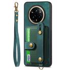 For Realme 14 Pro+ Retro Cross Wristband Wallet Leather Back Phone Case(Green) - 2