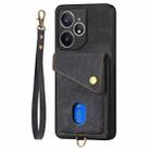 For Realme Neo7 Retro Card Wallet Fold Leather Phone Case with Strap(Black) - 2