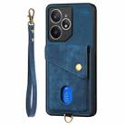 For Realme Neo7 Retro Card Wallet Fold Leather Phone Case with Strap(Blue) - 2