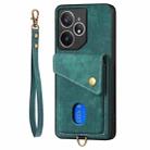 For Realme Neo7 Retro Card Wallet Fold Leather Phone Case with Strap(Green) - 2