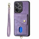 For Realme Neo7 Retro Card Wallet Fold Leather Phone Case with Strap(Purple) - 2