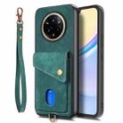 For Realme 14 Pro Retro Card Wallet Fold Leather Phone Case with Strap(Green) - 2