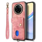 For Realme 14 Pro Retro Card Wallet Fold Leather Phone Case with Strap(Pink) - 2