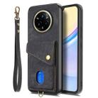 For Realme 14 Pro+ Retro Card Wallet Fold Leather Phone Case with Strap(Black) - 2