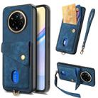 For Realme 14 Pro+ Retro Card Wallet Fold Leather Phone Case with Strap(Blue) - 1