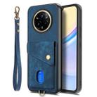 For Realme 14 Pro+ Retro Card Wallet Fold Leather Phone Case with Strap(Blue) - 2