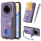 For Realme 14 Pro+ Retro Card Wallet Fold Leather Phone Case with Strap(Purple) - 1