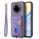 For Realme 14 Pro+ Retro Card Wallet Fold Leather Phone Case with Strap(Purple) - 2