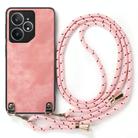 For Realme Neo7 Vintage Leather PC Back Cover Phone Case with Crossbody Strap(Pink) - 2