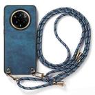 For Realme 14 Pro+ Vintage Leather PC Back Cover Phone Case with Crossbody Strap(Blue) - 2