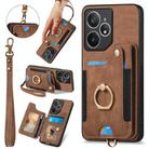For Realme Neo7 Retro Skin-feel Ring Multi-card Wallet Phone Case(Brown) - 1