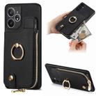 For Realme Neo7 Cross Leather Ring Vertical Zipper Wallet Back Phone Case(Black) - 1