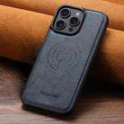 For iPhone 15 Pro Suteni G5 Cowhide Leather MagSafe Magnetic Phone Case(Blue) - 2