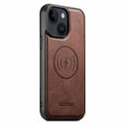 For iPhone 14 Suteni G5 Cowhide Leather MagSafe Magnetic Phone Case(Brown) - 1
