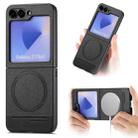 For Samsung Galaxy Z Flip4 Twill Fabric Leather Skin Magnetic Back Phone Case(Black) - 1