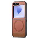 For Samsung Galaxy Z Flip6 Twill Fabric Leather Skin Magnetic Back Phone Case(Brown) - 2