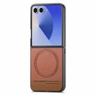 For Samsung Galaxy Z Flip7 5G Twill Fabric Leather Skin Magnetic Back Phone Case(Brown) - 2