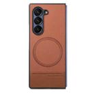 For Samsung Galaxy Z Fold3 5G Twill Fabric Leather Skin Magnetic Back Phone Case(Brown) - 2