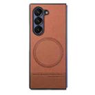 For Samsung Galaxy Z Fold4 Twill Fabric Leather Skin Magnetic Back Phone Case(Brown) - 2
