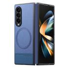 For Samsung Galaxy Z Fold4 Twill Fabric Leather Skin Magnetic Back Phone Case(Blue) - 1