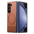For Samsung Galaxy Z Fold5 Twill Fabric Leather Skin Magnetic Back Phone Case(Brown) - 1