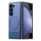 For Samsung Galaxy Z Fold5 Twill Fabric Leather Skin Magnetic Back Phone Case(Blue) - 1
