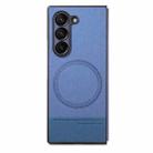 For Samsung Galaxy Z Fold5 Twill Fabric Leather Skin Magnetic Back Phone Case(Blue) - 2