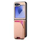 For Samsung Galaxy Z Flip6 Twill Fabric Leather Skin Card Bag Magnetic Back Phone Case(Pink) - 2