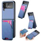 For Samsung Galaxy Z Flip4 Twill Fabric Leather Skin Card Bag Magnetic Back Phone Case(Blue) - 1