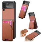 For Samsung Galaxy Z Flip3 5G Twill Fabric Leather Skin Card Bag Magnetic Back Phone Case(Brown) - 1