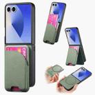 For Samsung Galaxy Z Flip7 5G Twill Fabric Leather Skin Card Bag Magnetic Back Phone Case(Green) - 1