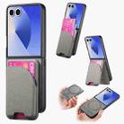 For Samsung Galaxy Z Flip7 5G Twill Fabric Leather Skin Card Bag Magnetic Back Phone Case(Gray) - 1