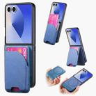 For Samsung Galaxy Z Flip7 5G Twill Fabric Leather Skin Card Bag Magnetic Back Phone Case(Blue) - 1