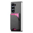 For Samsung Galaxy Z Fold6 Twill Fabric Leather Skin Card Bag Magnetic Back Phone Case(Black) - 2