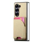For Samsung Galaxy Z Fold5 Twill Fabric Leather Skin Card Bag Magnetic Back Phone Case(Khaki) - 2