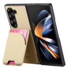 For Samsung Galaxy Z Fold4 Twill Fabric Leather Skin Card Bag Magnetic Back Phone Case(Khaki) - 3