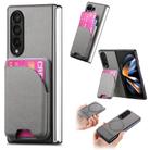 For Samsung Galaxy Z Fold4 Twill Fabric Leather Skin Card Bag Magnetic Back Phone Case(Gray) - 1
