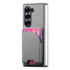 For Samsung Galaxy Z Fold4 Twill Fabric Leather Skin Card Bag Magnetic Back Phone Case(Gray) - 2