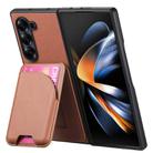 For Samsung Galaxy Z Fold3 5G Twill Fabric Leather Skin Card Bag Magnetic Back Phone Case(Brown) - 3