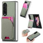 For Samsung Galaxy Z Fold3 5G Twill Fabric Leather Skin Card Bag Magnetic Back Phone Case(Green) - 1