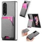 For Samsung Galaxy Z Fold3 5G Twill Fabric Leather Skin Card Bag Magnetic Back Phone Case(Gray) - 1
