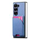 For Samsung Galaxy Z Fold3 5G Twill Fabric Leather Skin Card Bag Magnetic Back Phone Case(Blue) - 2