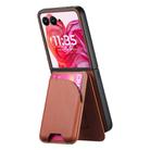 For Motorola Razr 50 Ultra Twill Fabric Leather Skin Card Bag Magnetic Back Phone Case(Brown) - 3