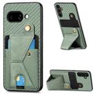For Google Pixel 9a Carbon Fiber Wallet Flip Card K-shaped Holder Phone Case(Green) - 1