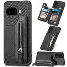 For Google Pixel 9a Carbon Fiber Horizontal Flip Zipper Wallet Phone Case(Black) - 1