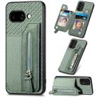 For Google Pixel 9a Carbon Fiber Horizontal Flip Zipper Wallet Phone Case(Green) - 1